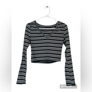 SHEIN Frenchy Striped Print V Neck T-Shirt